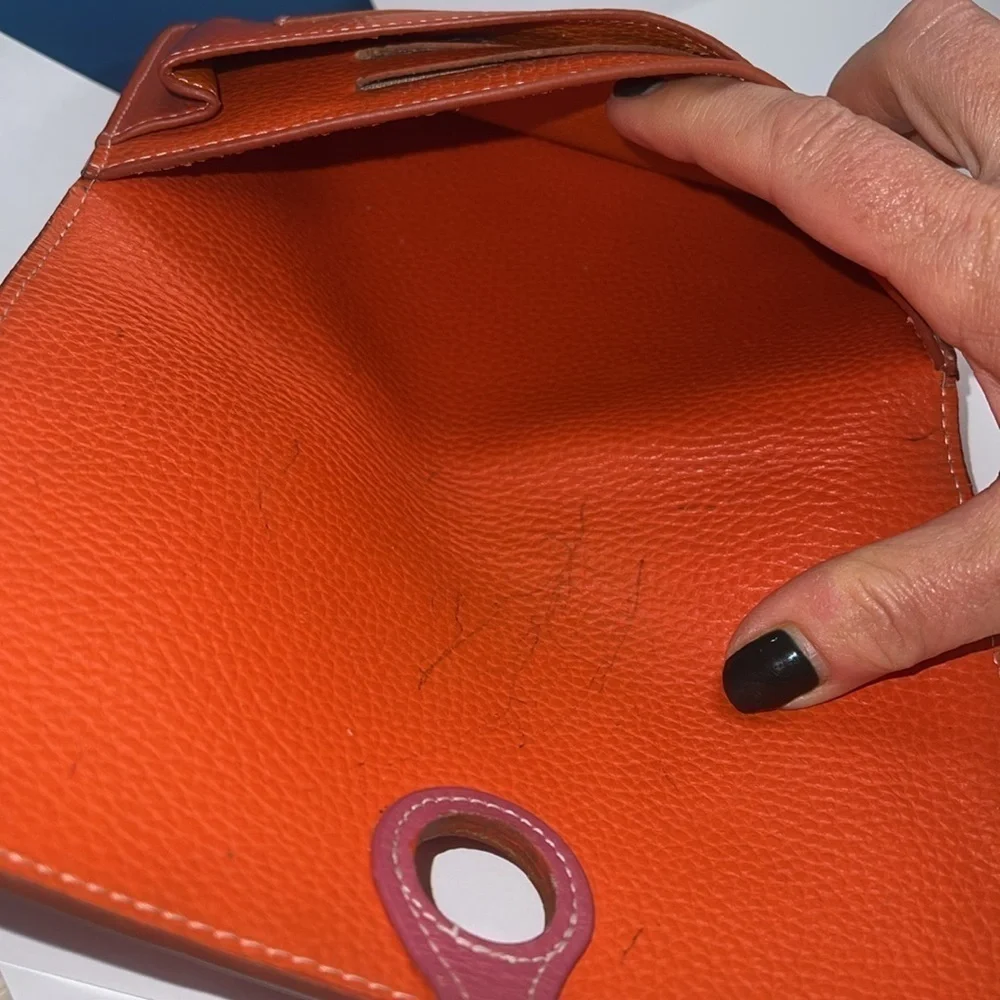 Orange Italian Pebbled Leather Pull Through Closure Clutch Wallet 7.5 x 4.5